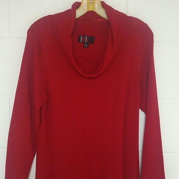 R&K ORIGINALS MIDI, COWL NECK, SOFT, FINE KNIT, SWEATER DRESS IN RICH RED - Picture 4 of 6